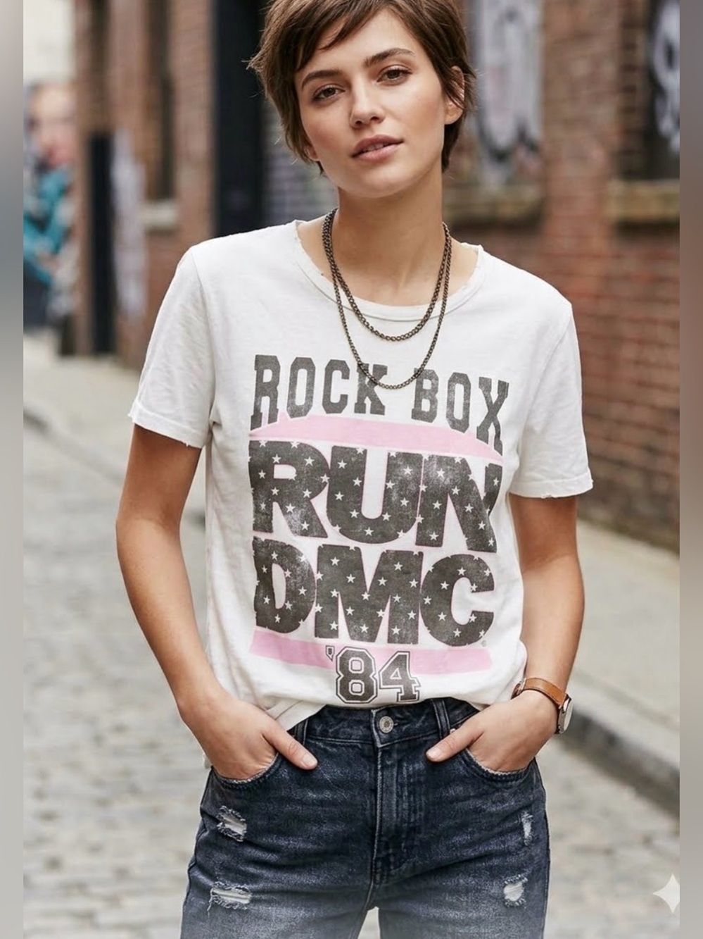 Recycled Karma White RUN DMC '84 Rock Box Graphic Tee Size Medium